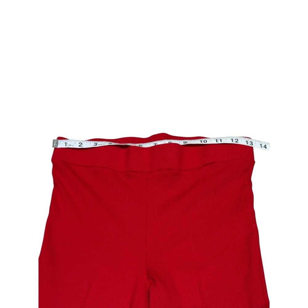 DONNI Red Ribbed Flare Ankle Pants Women's M High Rise Pull On USA Made - Picture 3 of 12